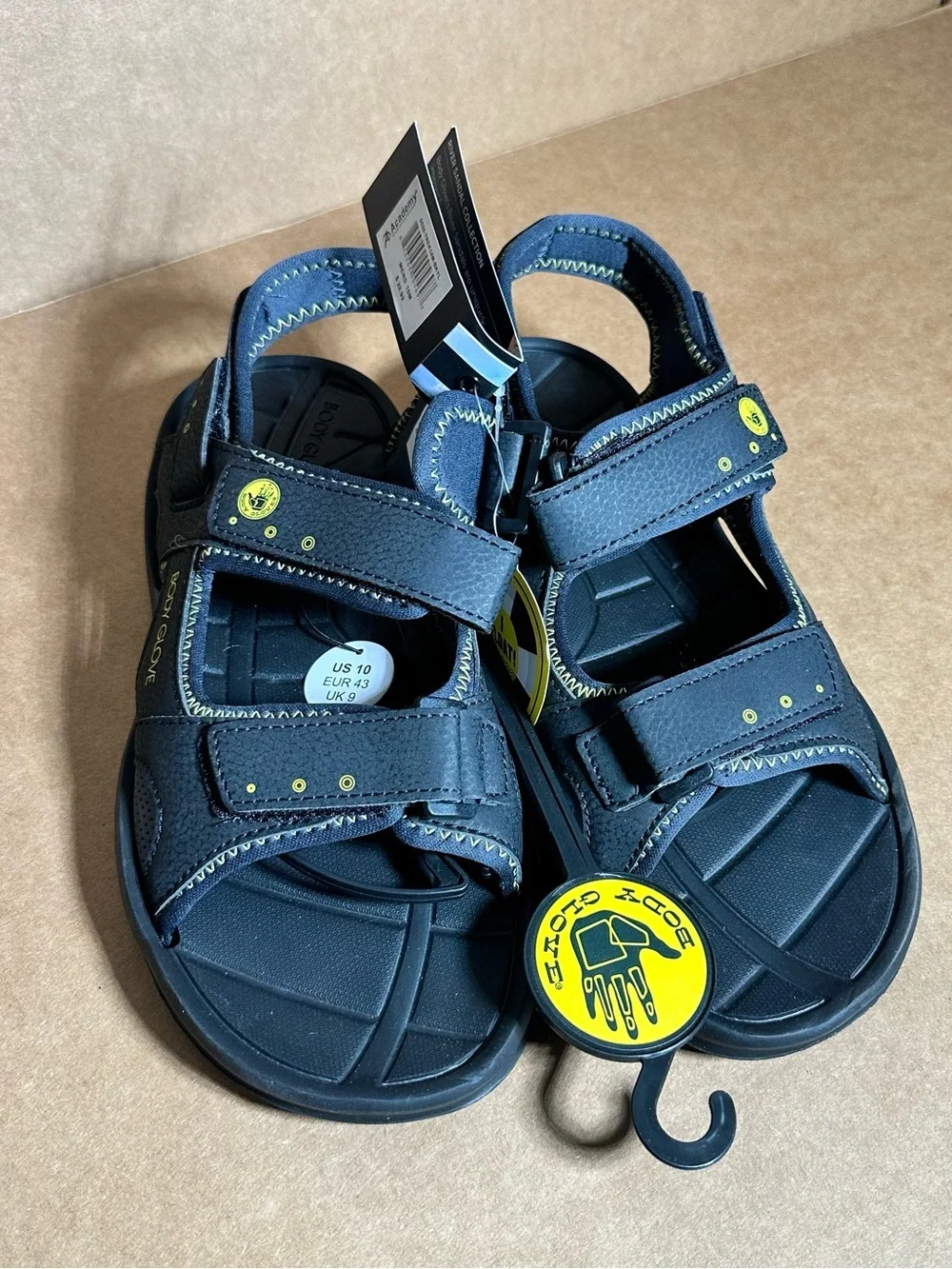 Body Glove Men’s Black and Yellow Hook-and-Loop Sport Sandals Size 10, New